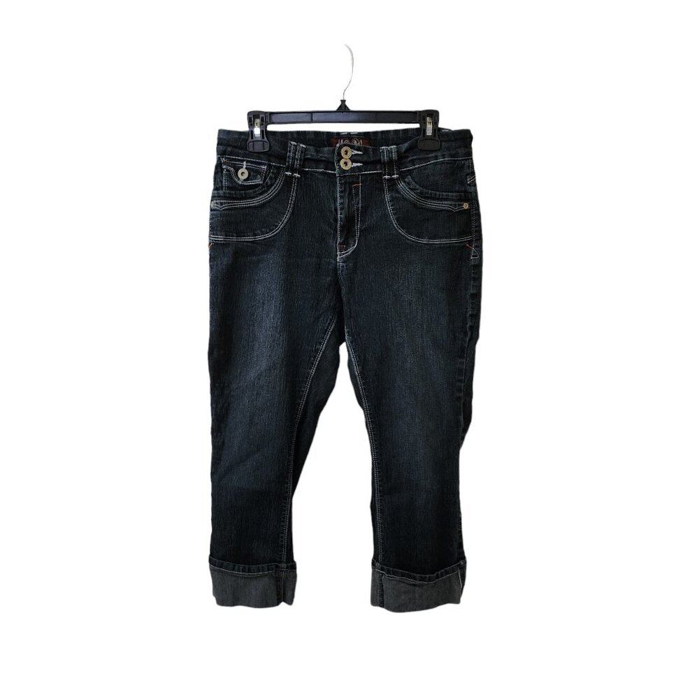 Angels y2k Crop Jean Capris Cuffed Size 10 Low Mid Rise Dark Wash Stretchy